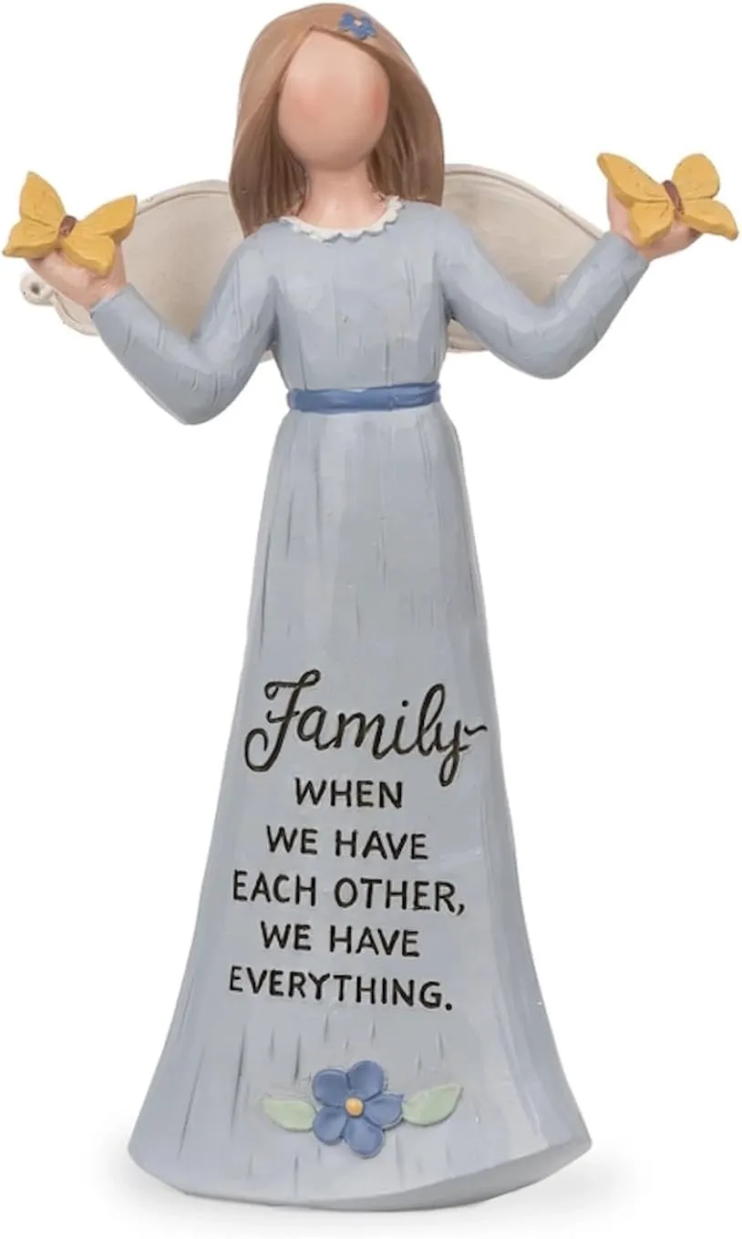 Blossom Bucket Angel with Butterflies, Decorative Statue, 5.25 x 3.25 x 2 inches, Family Have Each Other