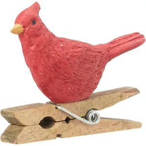 Blossom Bucket Red Bird Clip 2 x 2 inch Resin Stone Christmas Ornaments, Set of 2
