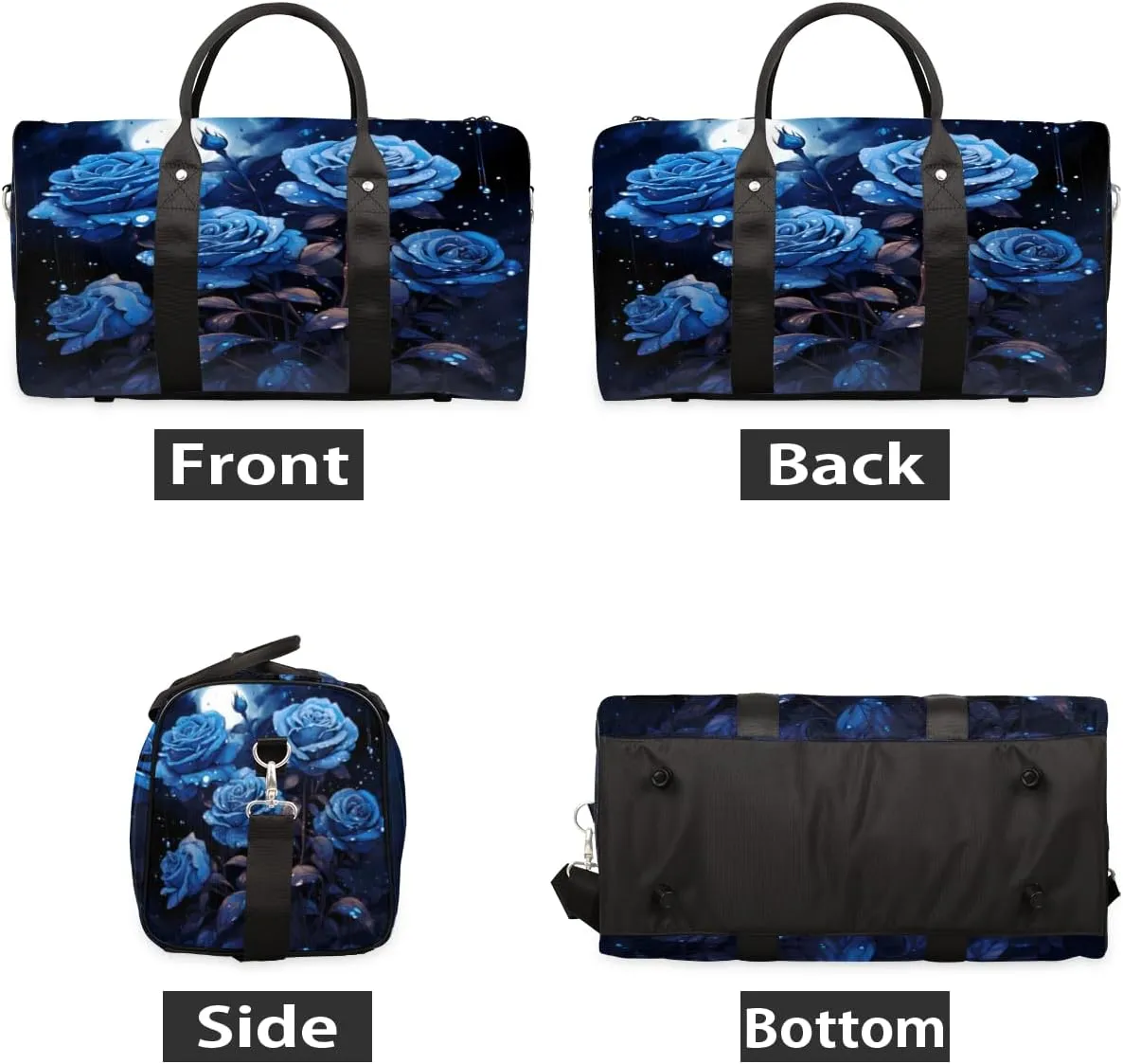 Blue Flower Travel Duffle Bag, Sports Gym Bags for Women Men, Carry On Weekender Overnight Workout Airplane Trips Bag