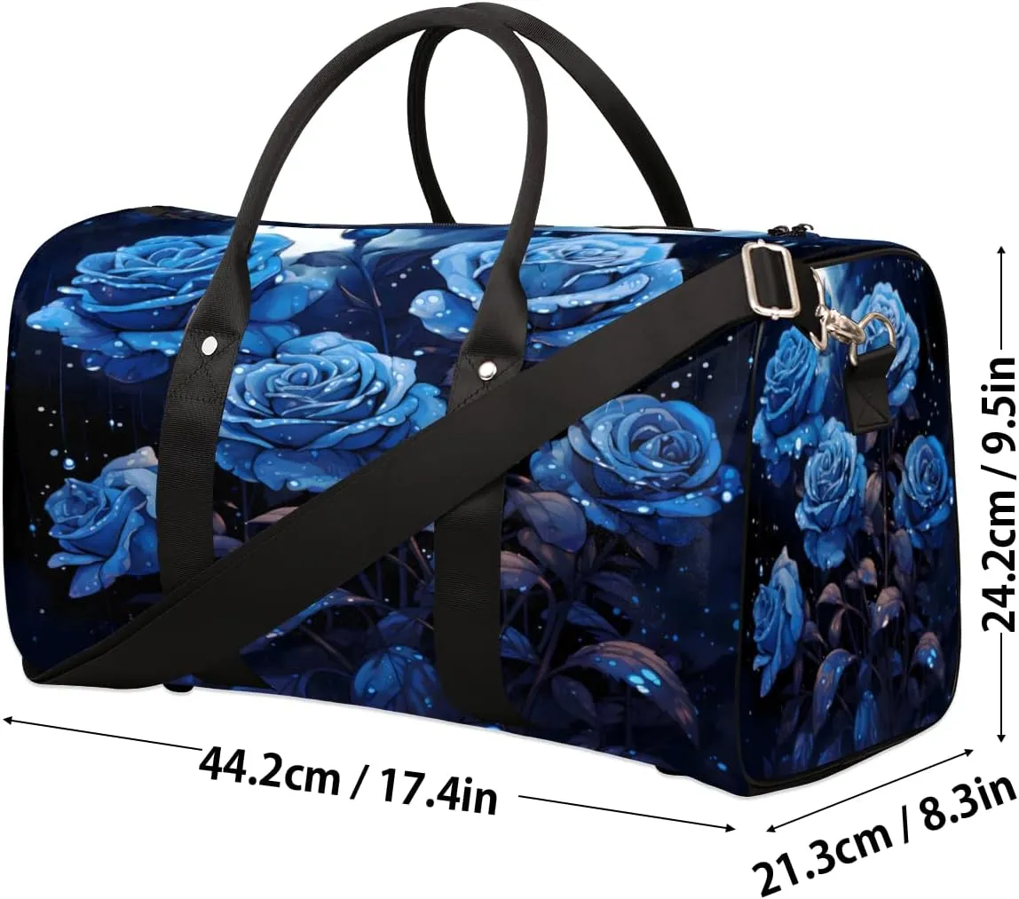 Blue Flower Travel Duffle Bag, Sports Gym Bags for Women Men, Carry On Weekender Overnight Workout Airplane Trips Bag