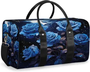Blue Flower Travel Duffle Bag, Sports Gym Bags for Women Men, Carry On Weekender Overnight Workout Airplane Trips Bag