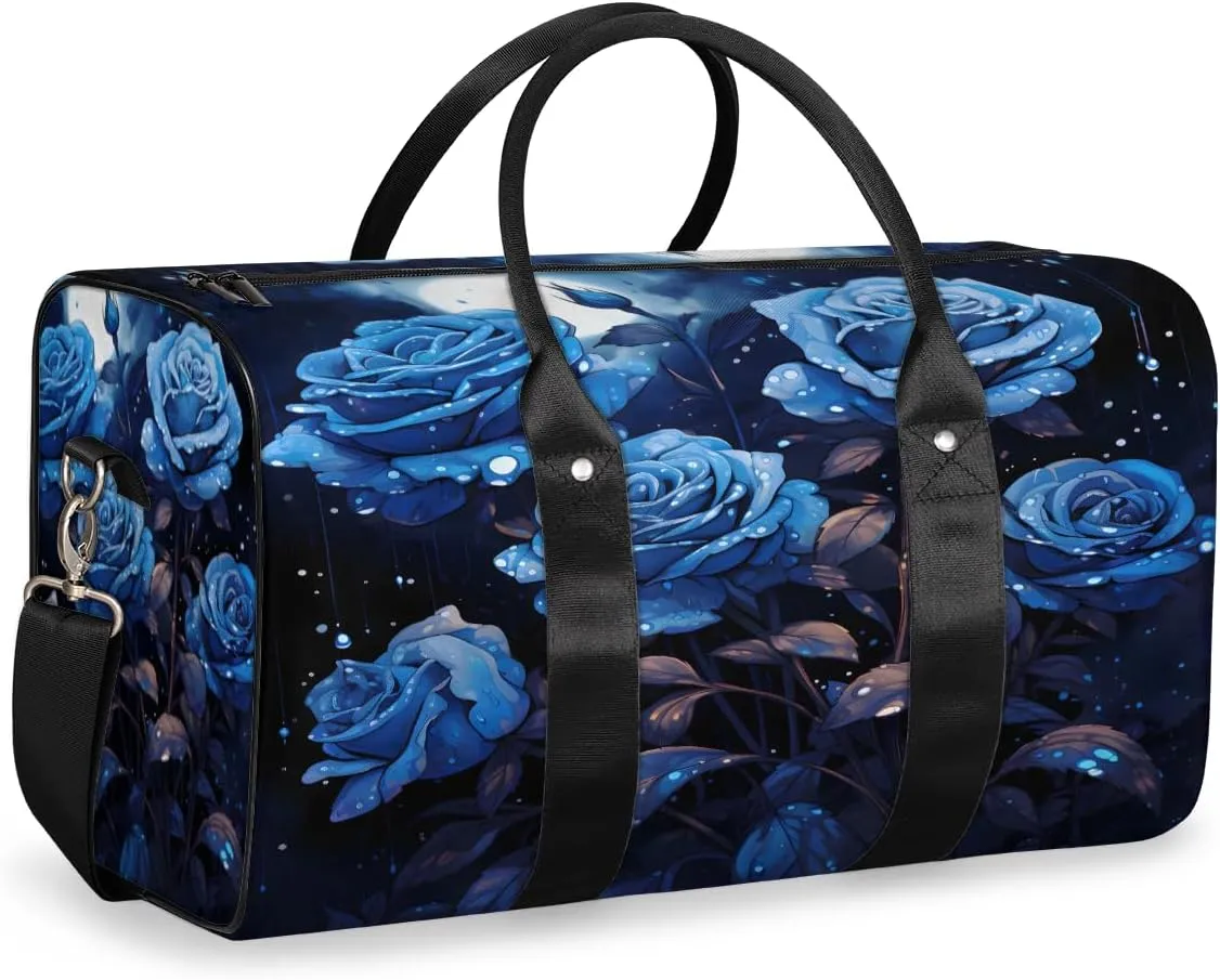 Blue Flower Travel Duffle Bag, Sports Gym Bags for Women Men, Carry On Weekender Overnight Workout Airplane Trips Bag
