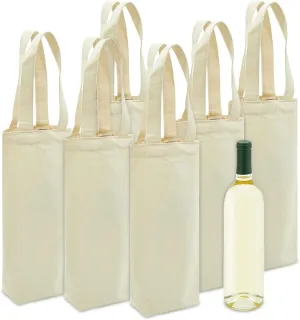 BLUE PANDA Canvas Wine Carrying Bags with Handles, Burlap Wine Bottle Gift Totes For Mother's Day, Father's Day, Birthday Parties, Graduation, Bridal Shower Party Favors (6 Pack)