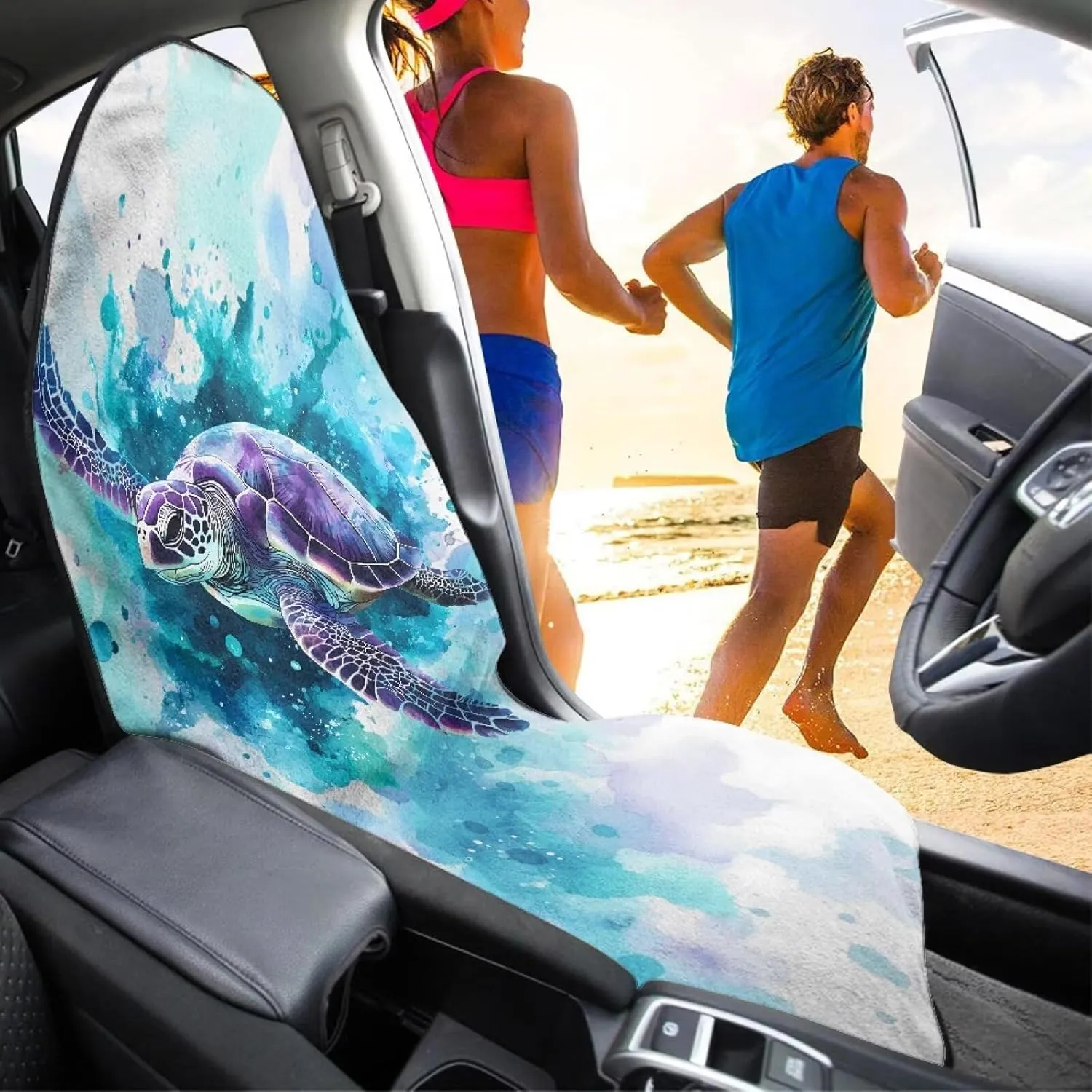 Blue Turtle Car Seat Cover Front Seats Only Universal Fit Most Cars Easy to Install Anti-Slip Back Fabric Waterproof Bucket Towel Seat Covers for Trucks SUV Jeep