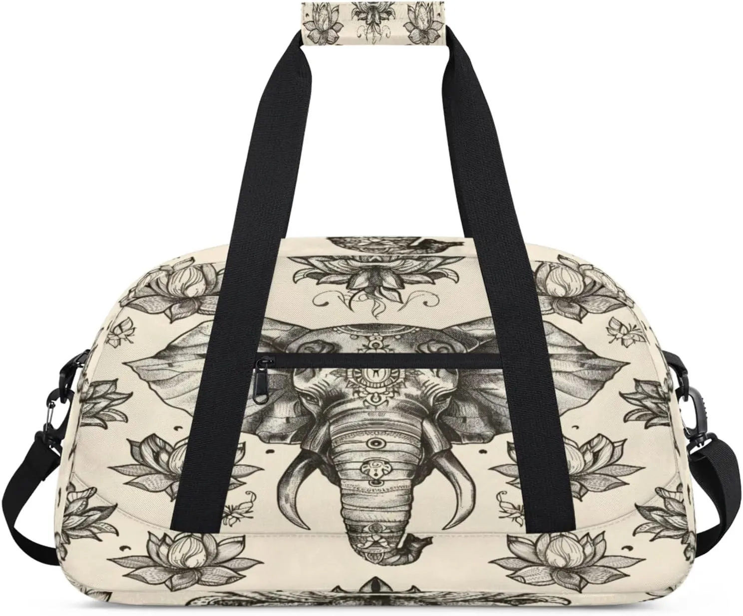 Boho Elephant Gym Bag for Women Men, Sports Travel Duffel Bag Lightweight Workout Bag Carry On Overnight Weekender Bag