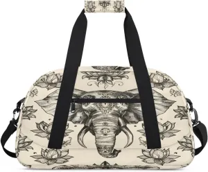 Boho Elephant Gym Bag for Women Men, Sports Travel Duffel Bag Lightweight Workout Bag Carry On Overnight Weekender Bag