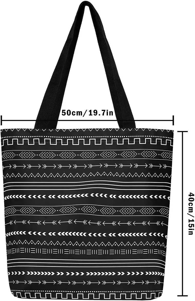 Boho Floral Canvas Tote Bag for Women,Aztec Dahlia Large Shoulder Bag,Watercolor Flowers Reusable Cloth Cotton Bags
