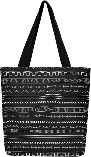 Boho Floral Canvas Tote Bag for Women,Aztec Dahlia Large Shoulder Bag,Watercolor Flowers Reusable Cloth Cotton Bags