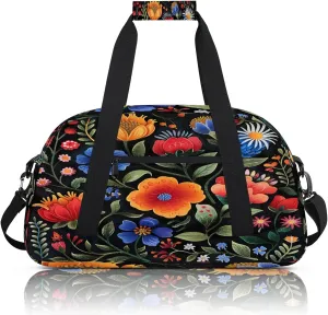 Boho Flower Small Gym Bag 18 inch Carry On Duffel Bag for Weekender Travel Sports Workout Yoga Gymnastics Dance Ballet
