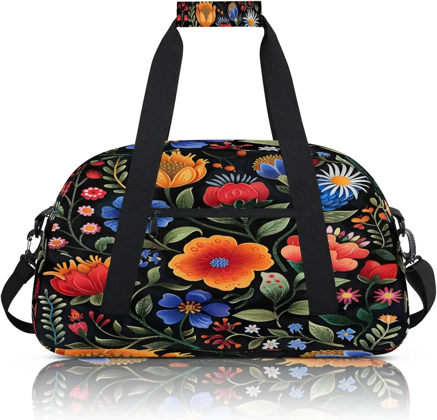 Boho Flower Small Gym Bag 18 inch Carry On Duffel Bag for Weekender Travel Sports Workout Yoga Gymnastics Dance Ballet