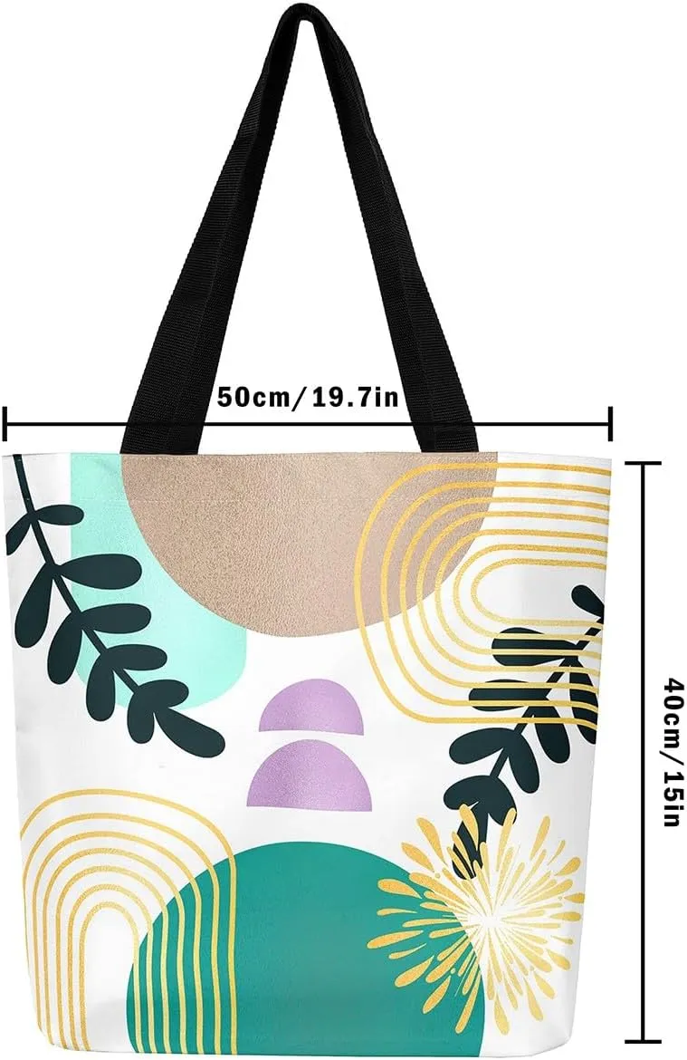 Boho Mid Century Canvas Tote Bag for Women,Abstract Geometric Handbag,Modern Minimalist Travel Shopping Bag
