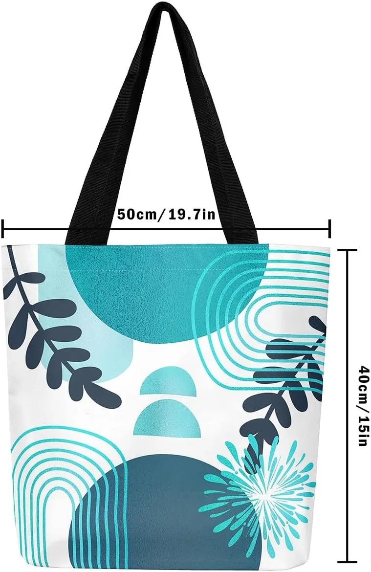 Boho Mid Century Canvas Tote Bag for Women,Abstract Geometric Handbag,Modern Minimalist Travel Shopping Bag