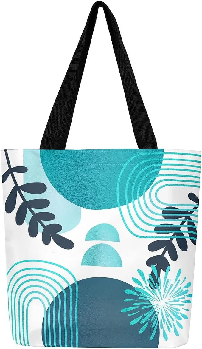 Boho Mid Century Canvas Tote Bag for Women,Abstract Geometric Handbag,Modern Minimalist Travel Shopping Bag