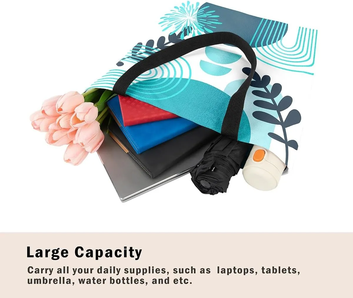 Boho Mid Century Canvas Tote Bag for Women,Abstract Geometric Handbag,Modern Minimalist Travel Shopping Bag
