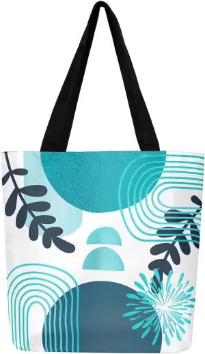 Boho Mid Century Canvas Tote Bag for Women,Abstract Geometric Handbag,Modern Minimalist Travel Shopping Bag