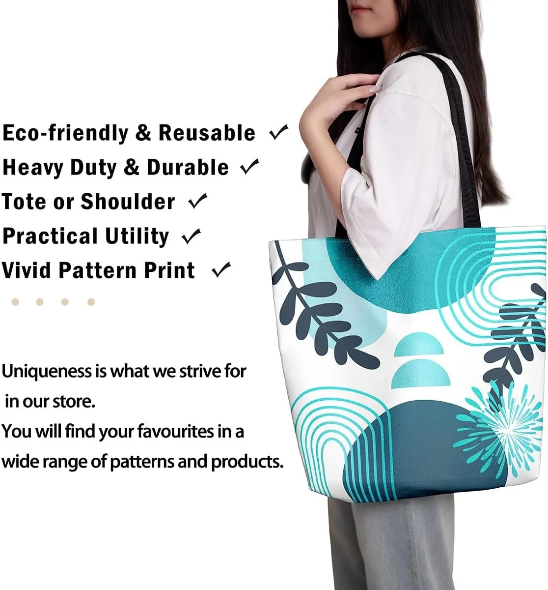 Boho Mid Century Canvas Tote Bag for Women,Abstract Geometric Handbag,Modern Minimalist Travel Shopping Bag