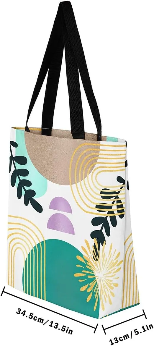 Boho Mid Century Canvas Tote Bag for Women,Abstract Geometric Handbag,Modern Minimalist Travel Shopping Bag