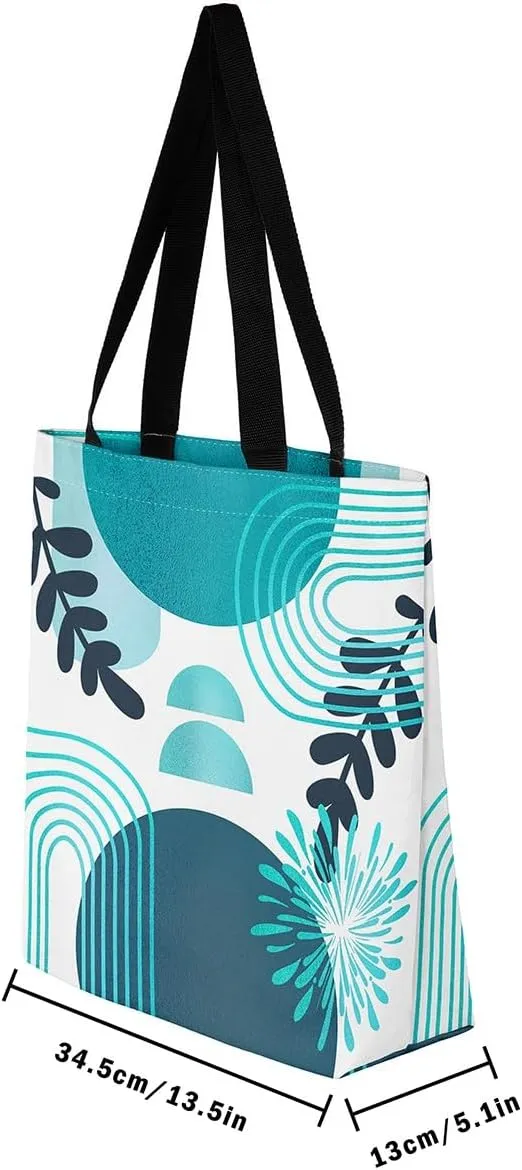 Boho Mid Century Canvas Tote Bag for Women,Abstract Geometric Handbag,Modern Minimalist Travel Shopping Bag