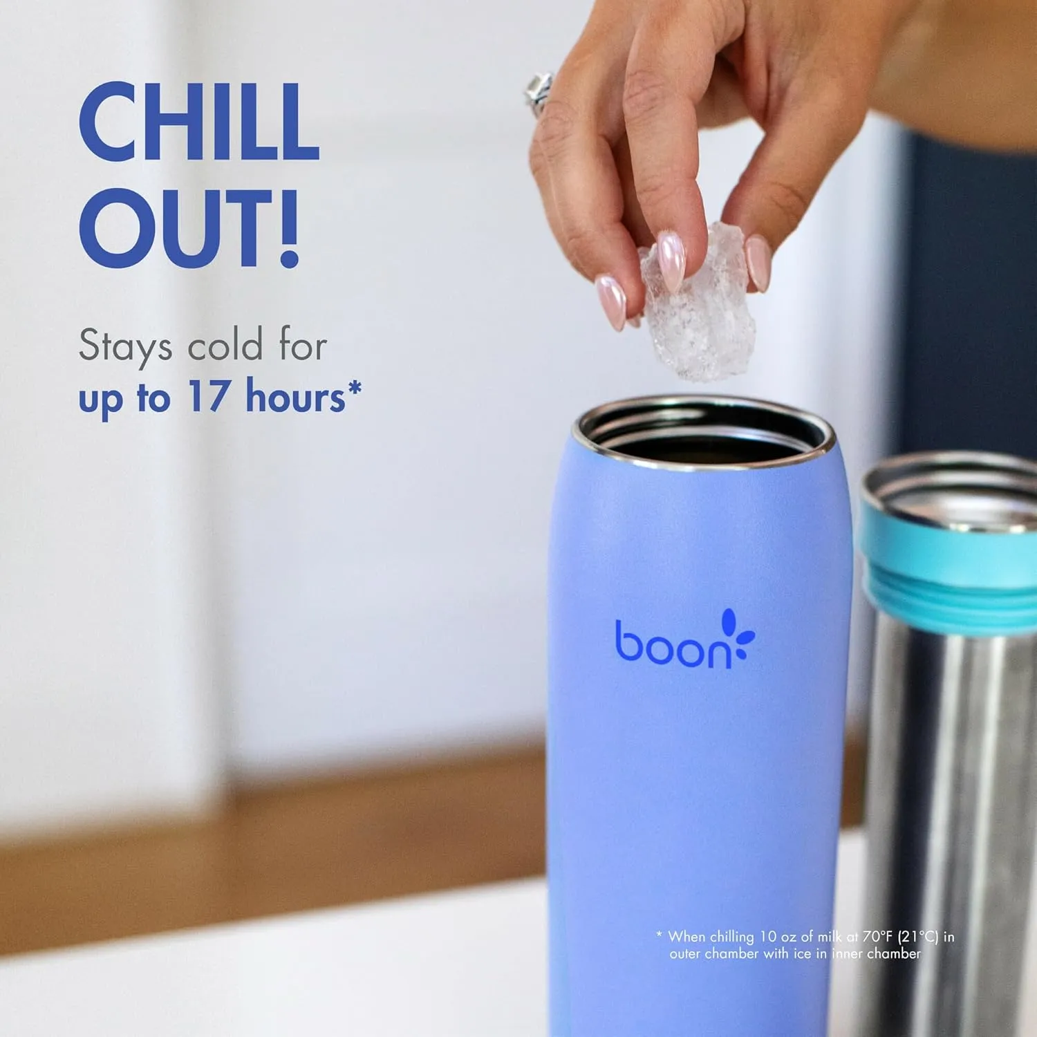 Boon Frosh Portable Breast Milk Chiller - Stainless Steel Breast Milk Cooler - Stainless Steel Portable Milk Storage Container - Blue - Keeps Breast Milk Cold for up to 17 Hours*