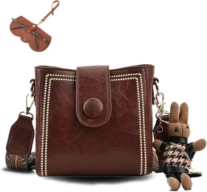 Bootara Bucket Bag, Vintage Fashion Bag with Adjustable Wider Shoulder Strap for Women with Cute Rabbit Pendant