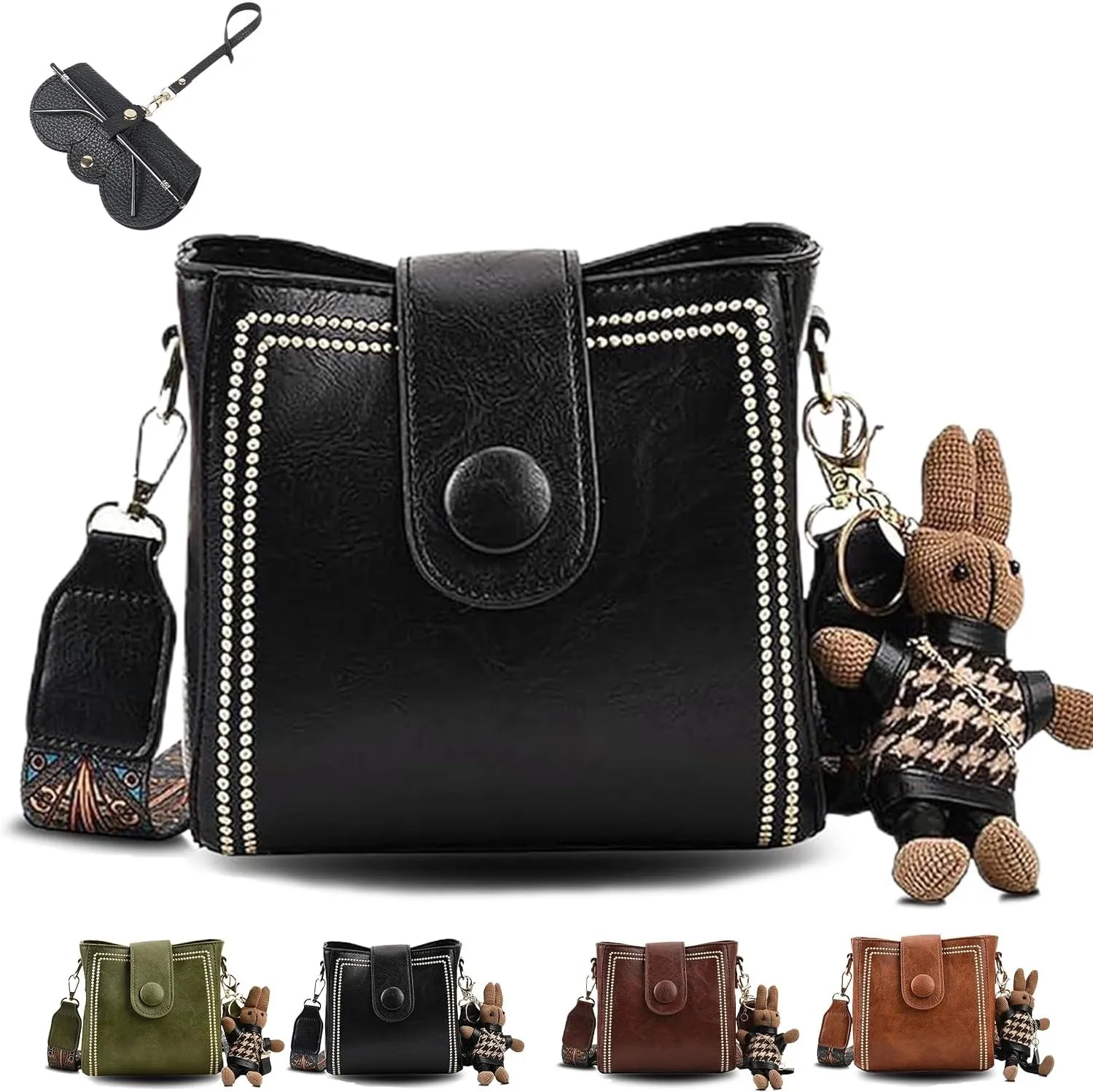Bootara Bucket Bag, Vintage Fashion Bag with Adjustable Wider Shoulder Strap for Women with Cute Rabbit Pendant