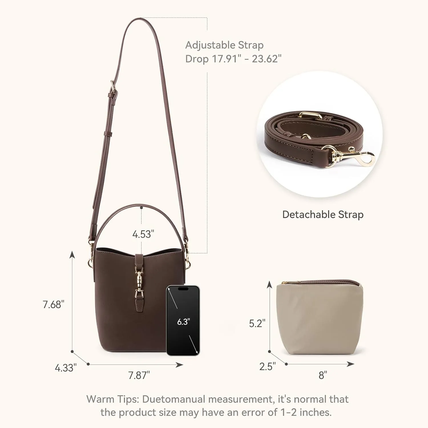 BOSTANTEN Small Bucket Bag for Women Trendy Vegan Leather Crossbody Bags Shoulder Purses Designer Ladies Handbags