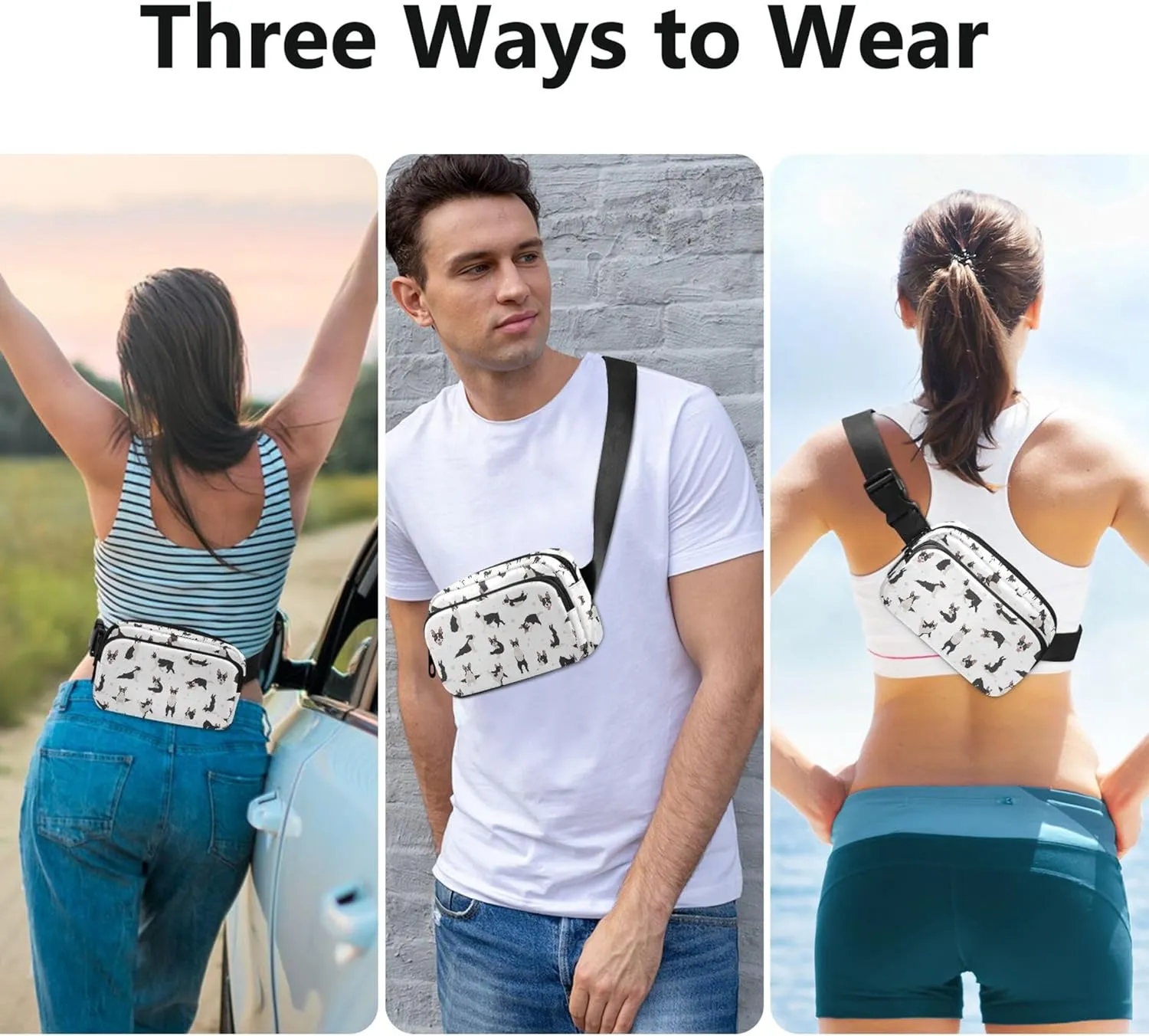 Boston Terrier Yoga Dog Womens Fanny Pack Anti Theft Belt Bag Waterproof Fashion Travel Waist Pouch
