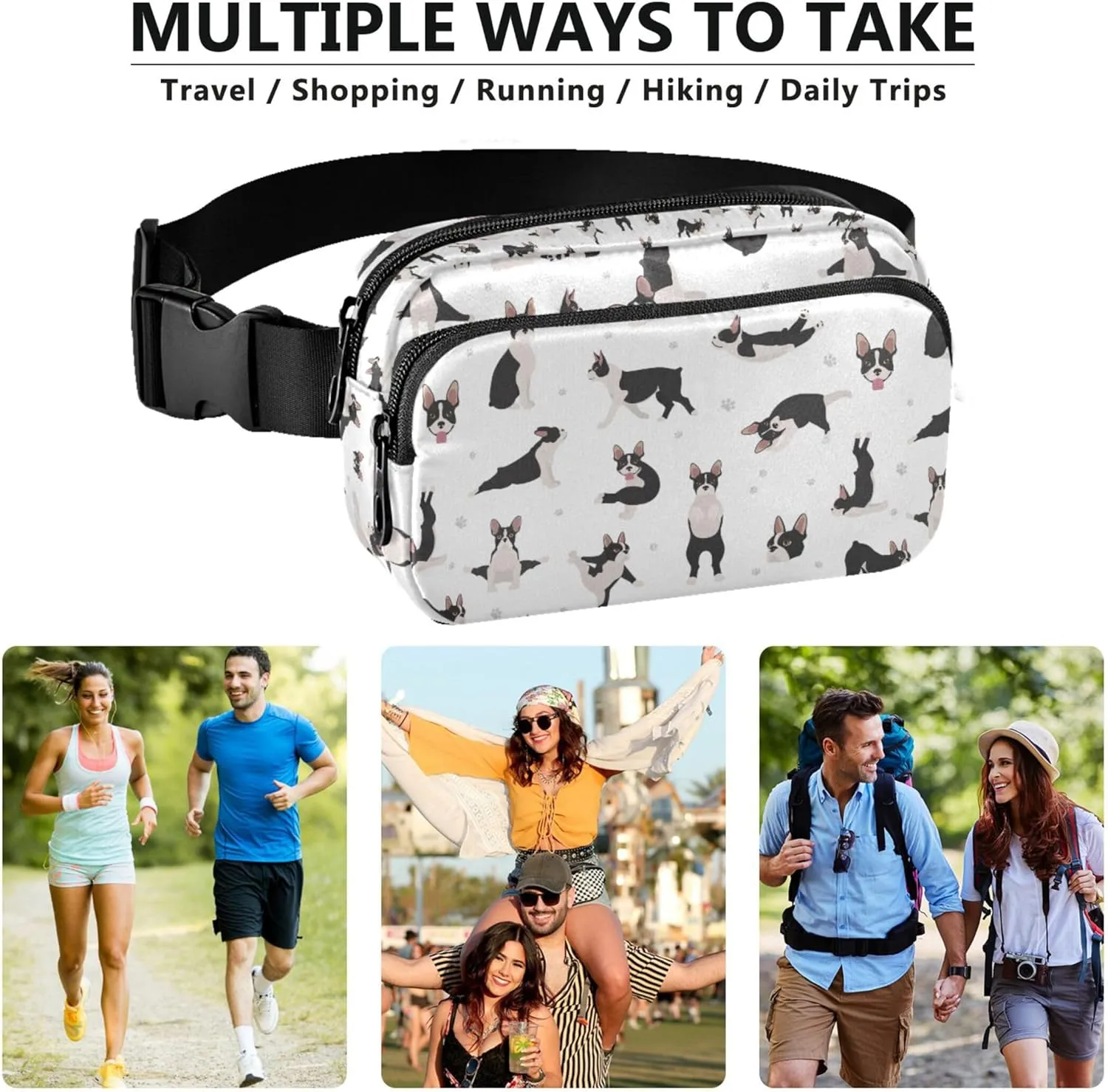 Boston Terrier Yoga Dog Womens Fanny Pack Anti Theft Belt Bag Waterproof Fashion Travel Waist Pouch