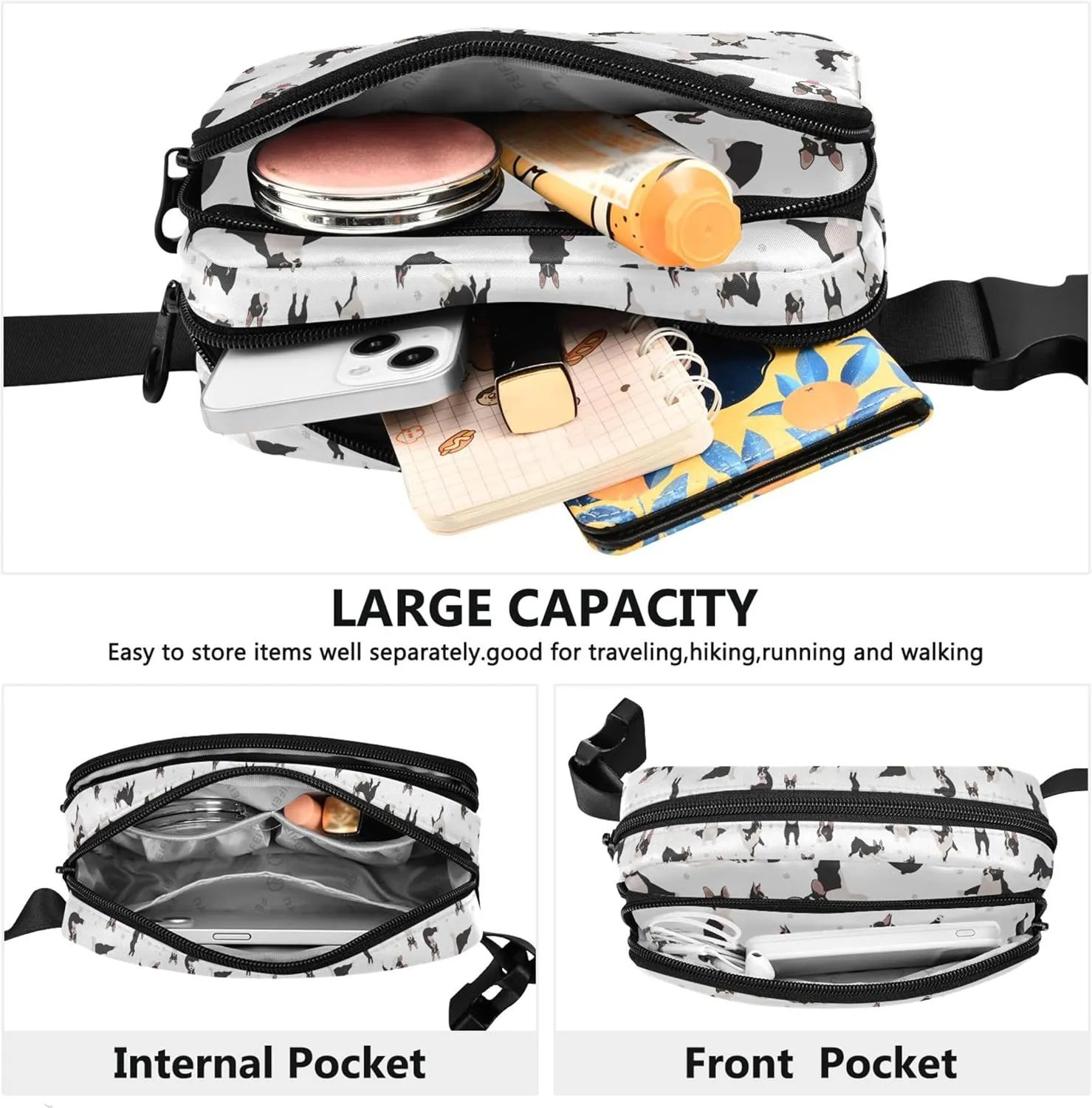 Boston Terrier Yoga Dog Womens Fanny Pack Anti Theft Belt Bag Waterproof Fashion Travel Waist Pouch