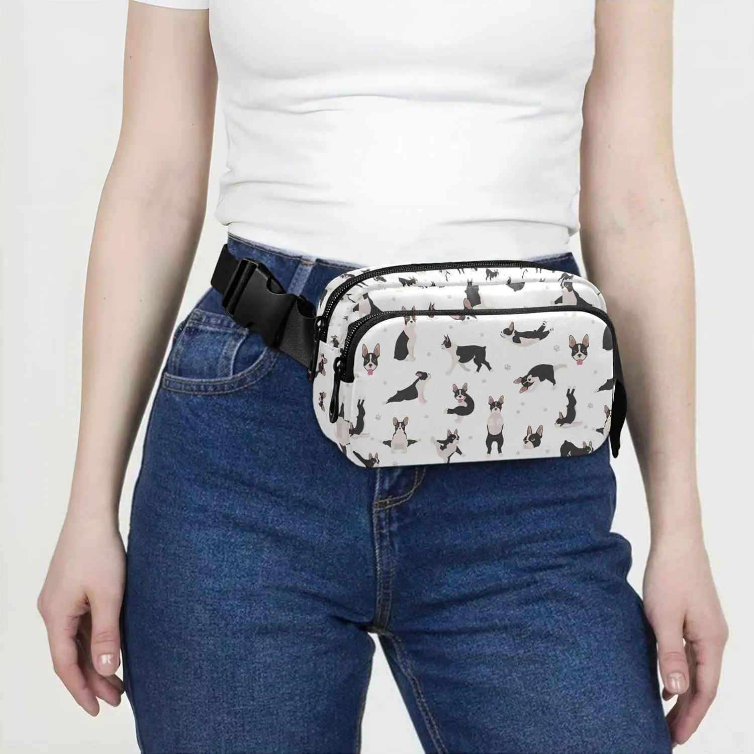 Boston Terrier Yoga Dog Womens Fanny Pack Anti Theft Belt Bag Waterproof Fashion Travel Waist Pouch