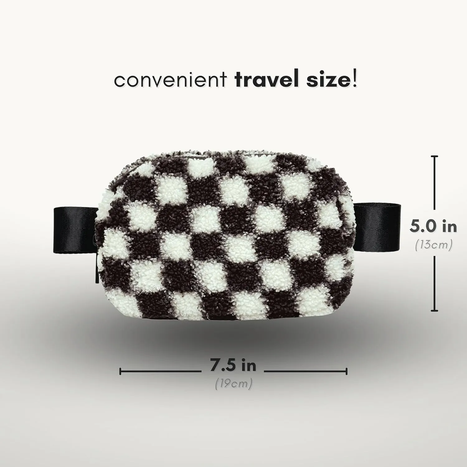 Boutique Fleece Belt Bag | Sherpa Checkered Crossbody Bag Fanny Pack for Women Fashionable | Cute Everywhere Waist Pack | Small Fashion Bag | Gold Accessories | Adjustable Small Strap | Black Checker