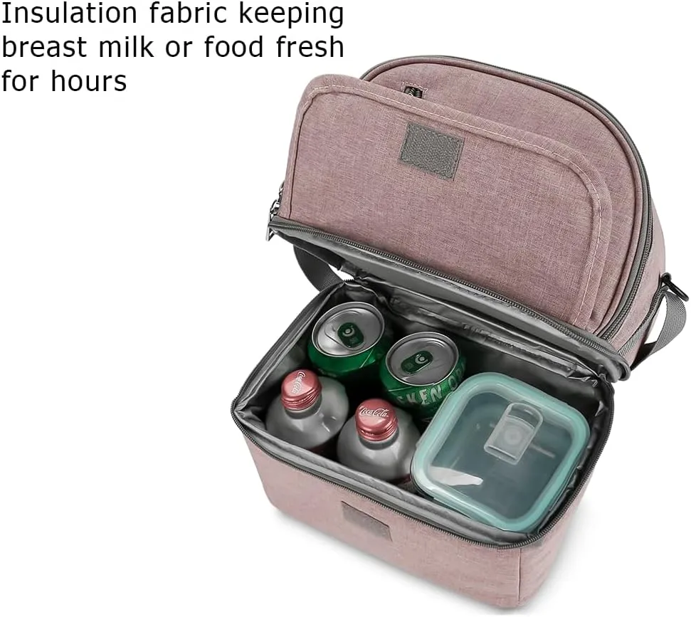 Breast Pump Bag Backpack - Cooler and Moistureproof Bag Double Layer for Mother Baby Bottle Breast Milk Pump Outdoor Working Backpack (Geometry Pink)