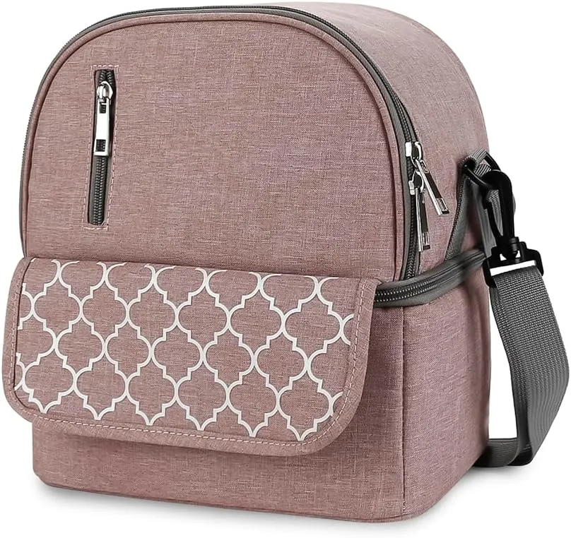 Breast Pump Bag Backpack - Cooler and Moistureproof Bag Double Layer for Mother Baby Bottle Breast Milk Pump Outdoor Working Backpack (Geometry Pink)