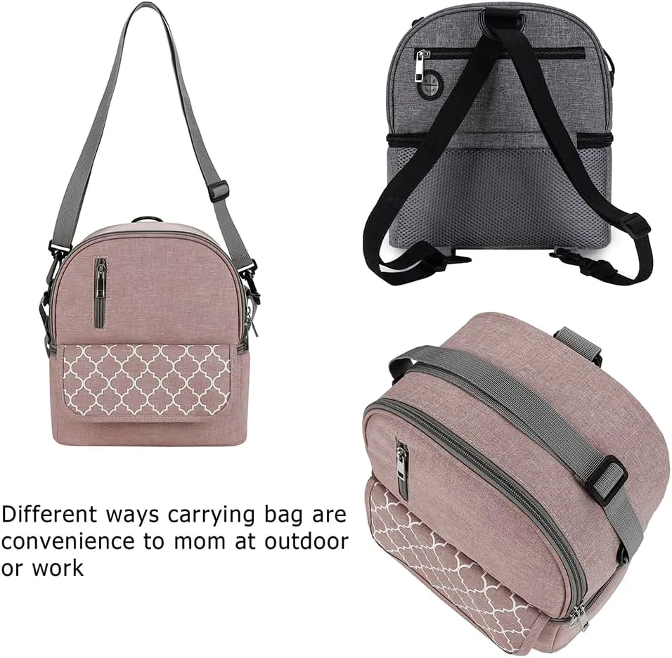 Breast Pump Bag Backpack - Cooler and Moistureproof Bag Double Layer for Mother Baby Bottle Breast Milk Pump Outdoor Working Backpack (Geometry Pink)
