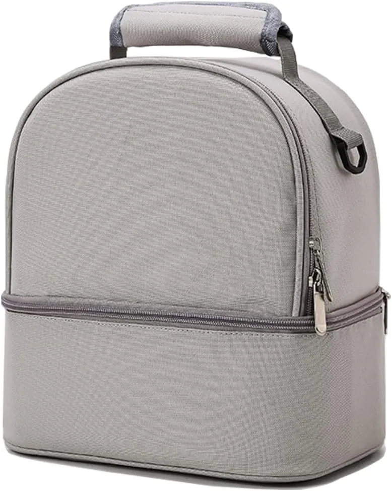 Breastmilk Bottles Cooler Bag with Ice Pack,Nylon Breast Pump Bag Backpack with Cooler Compartment,Fits 6 Bottles Up to 9 Ounces,Double Layer Breast Pump Carrying Bag for Nursing Moms，Grey