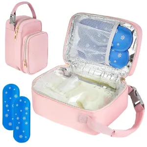Breastmilk Cooler Travel bag with Ice Pack,Portable Breastmilk Cooler Bag with Buckle Handle,Insulated Breastmilk Storage Bag Cooler,Pink
