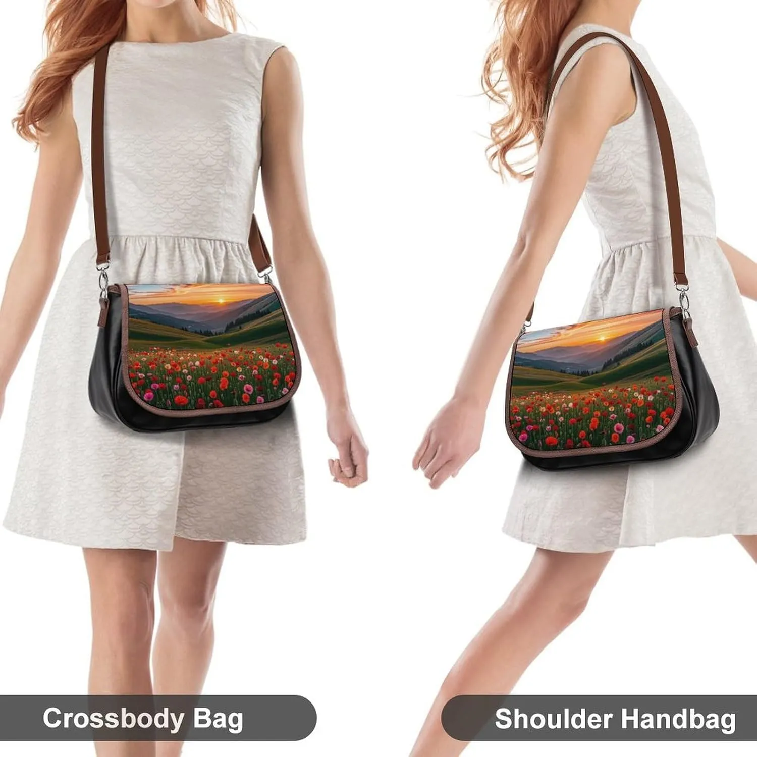 Brown Ginkgo Leaves Crossbody Bags for Women Travel Shoulder Bag Small Leather Cross Body Handbags