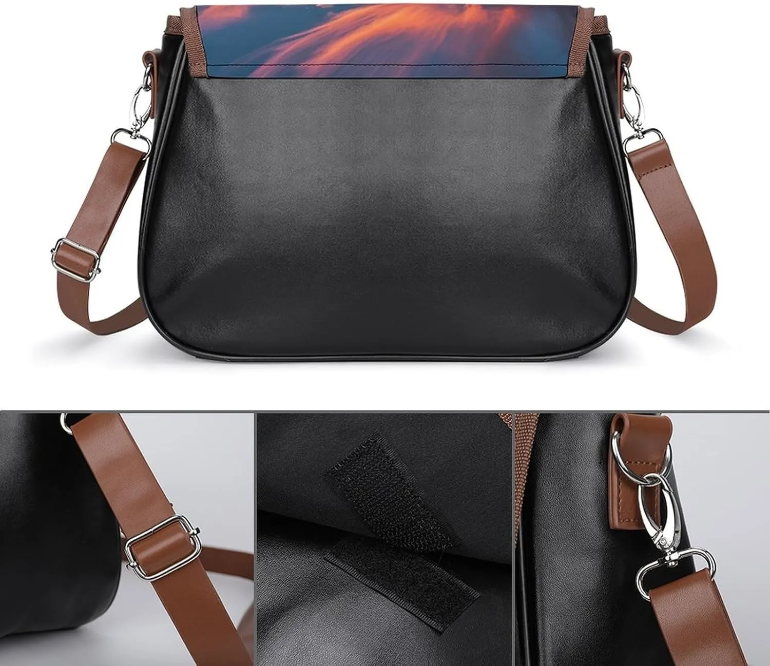 Brown Ginkgo Leaves Crossbody Bags for Women Travel Shoulder Bag Small Leather Cross Body Handbags