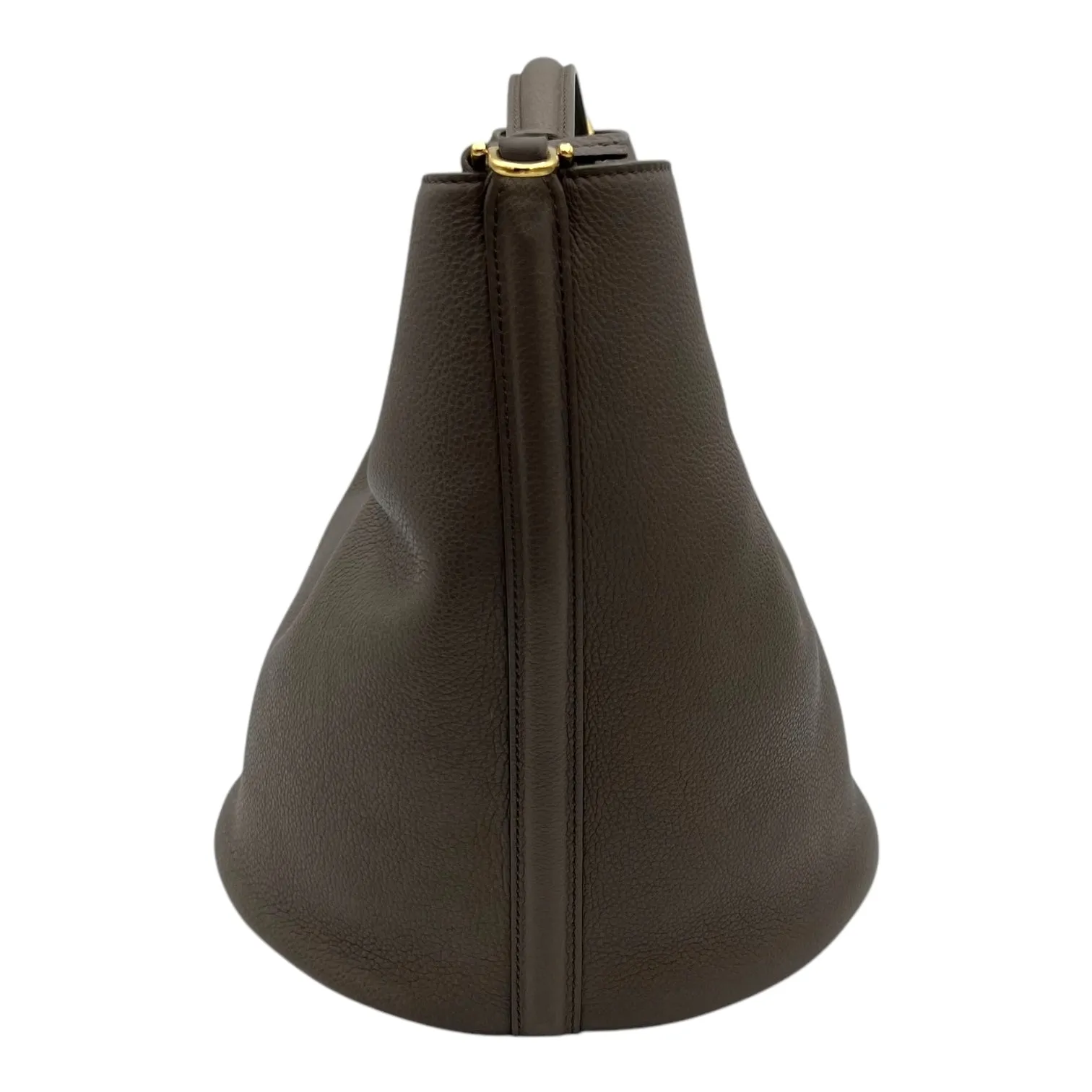 Bucket 16 Brown Top Handle Bag in Calfskin, Gold hardware