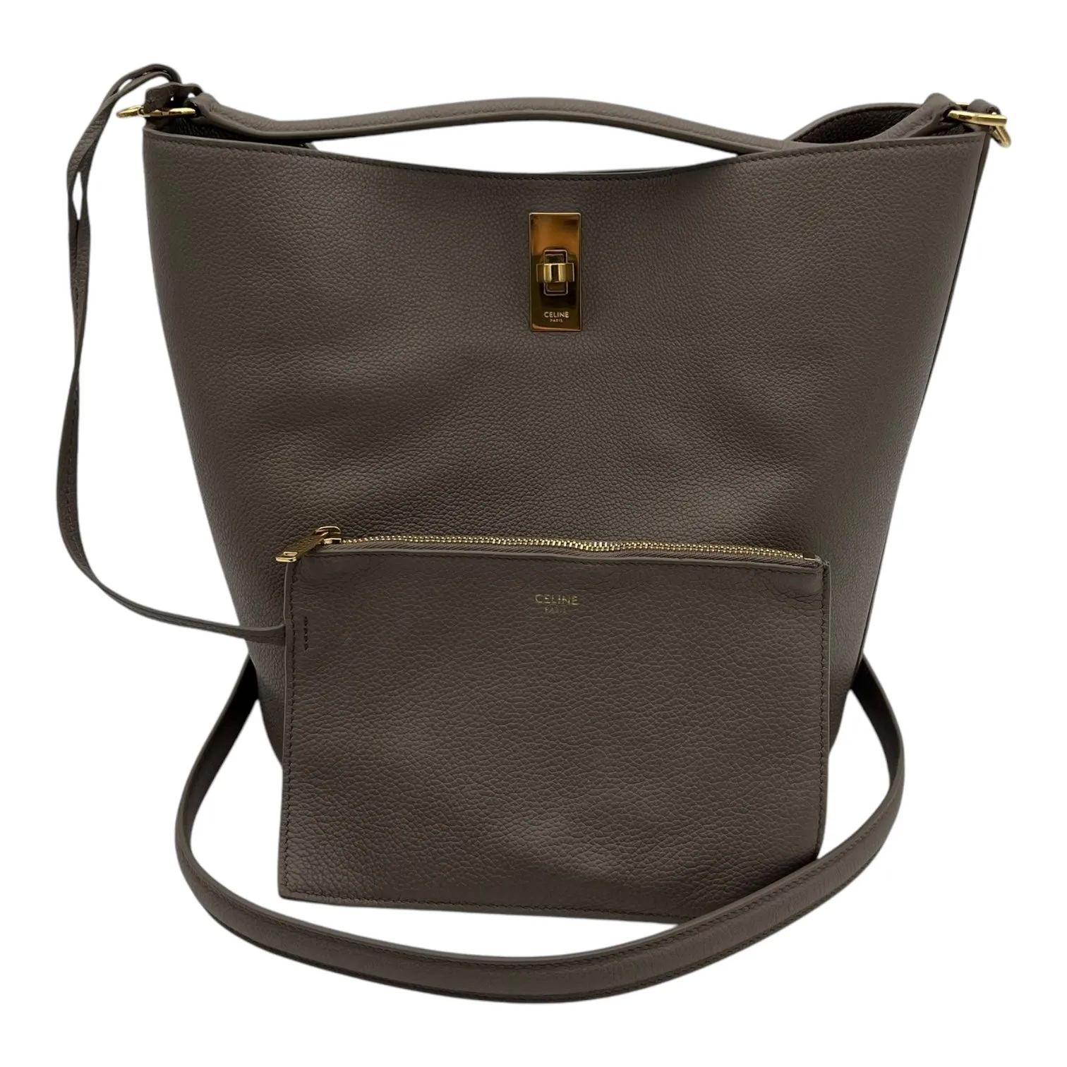 Bucket 16 Brown Top Handle Bag in Calfskin, Gold hardware