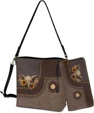 Bucket Crossbody Bag Set for Women Lady, Leather Purse and Wallet Set Large Bucket Bag with Wallet