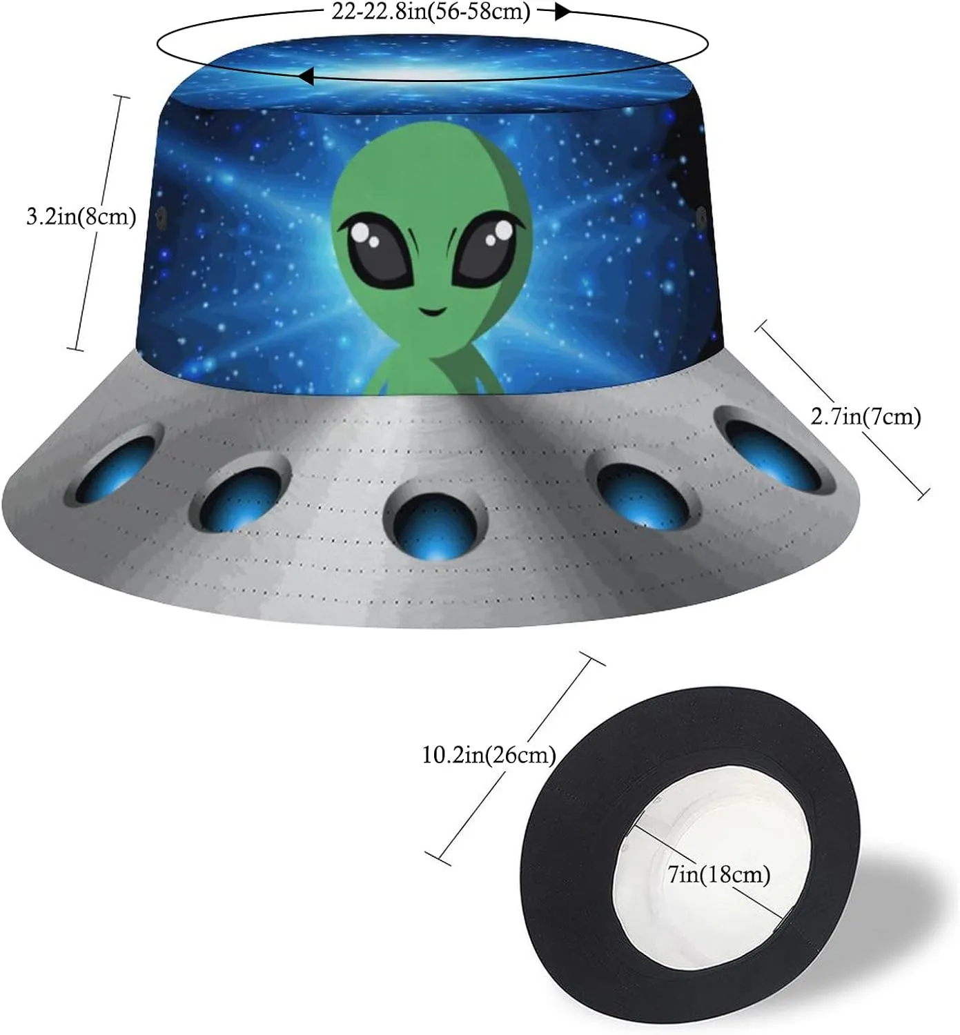 Bucket Hat Space Spacecraft UFO Trippy Alien Fashion Unisex Packable Travel Sun Caps Teens Women Men Novelty Outdoor Hats