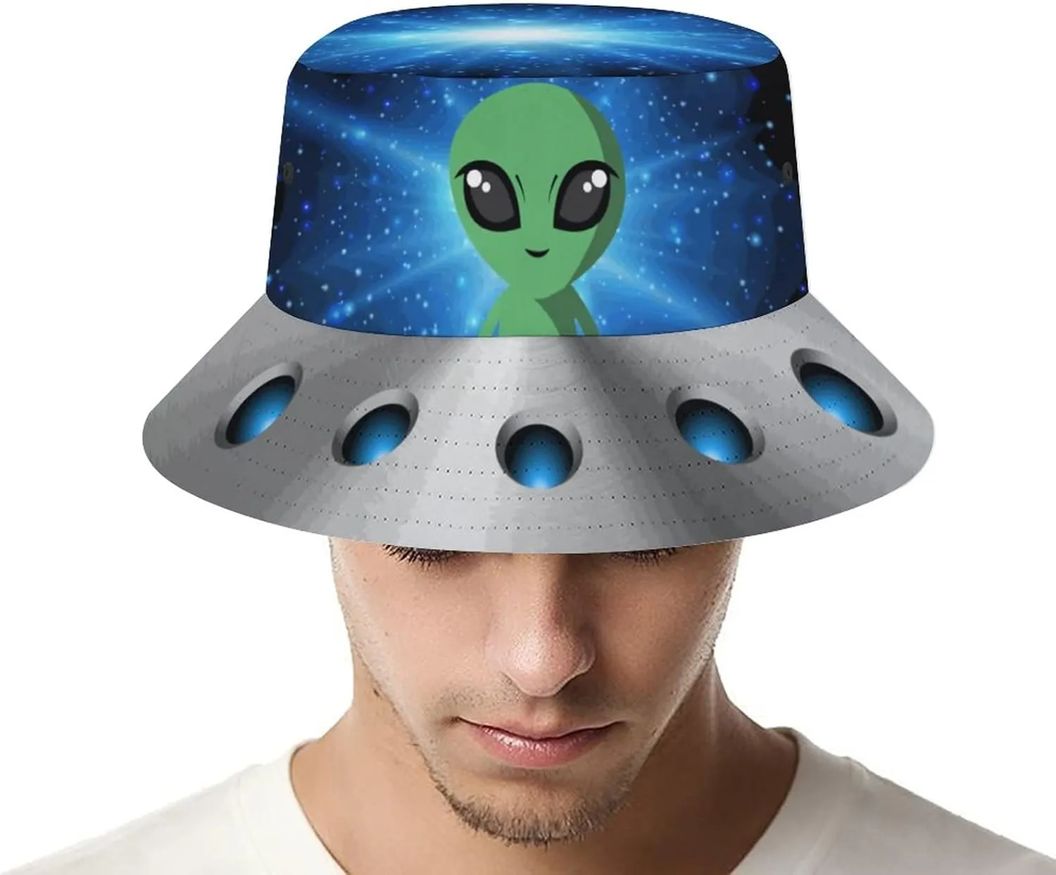 Bucket Hat Space Spacecraft UFO Trippy Alien Fashion Unisex Packable Travel Sun Caps Teens Women Men Novelty Outdoor Hats