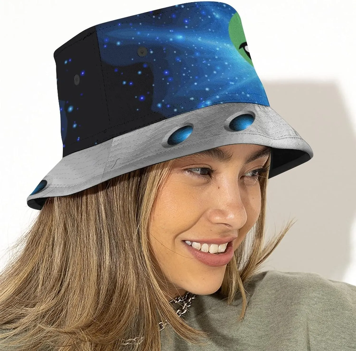 Bucket Hat Space Spacecraft UFO Trippy Alien Fashion Unisex Packable Travel Sun Caps Teens Women Men Novelty Outdoor Hats