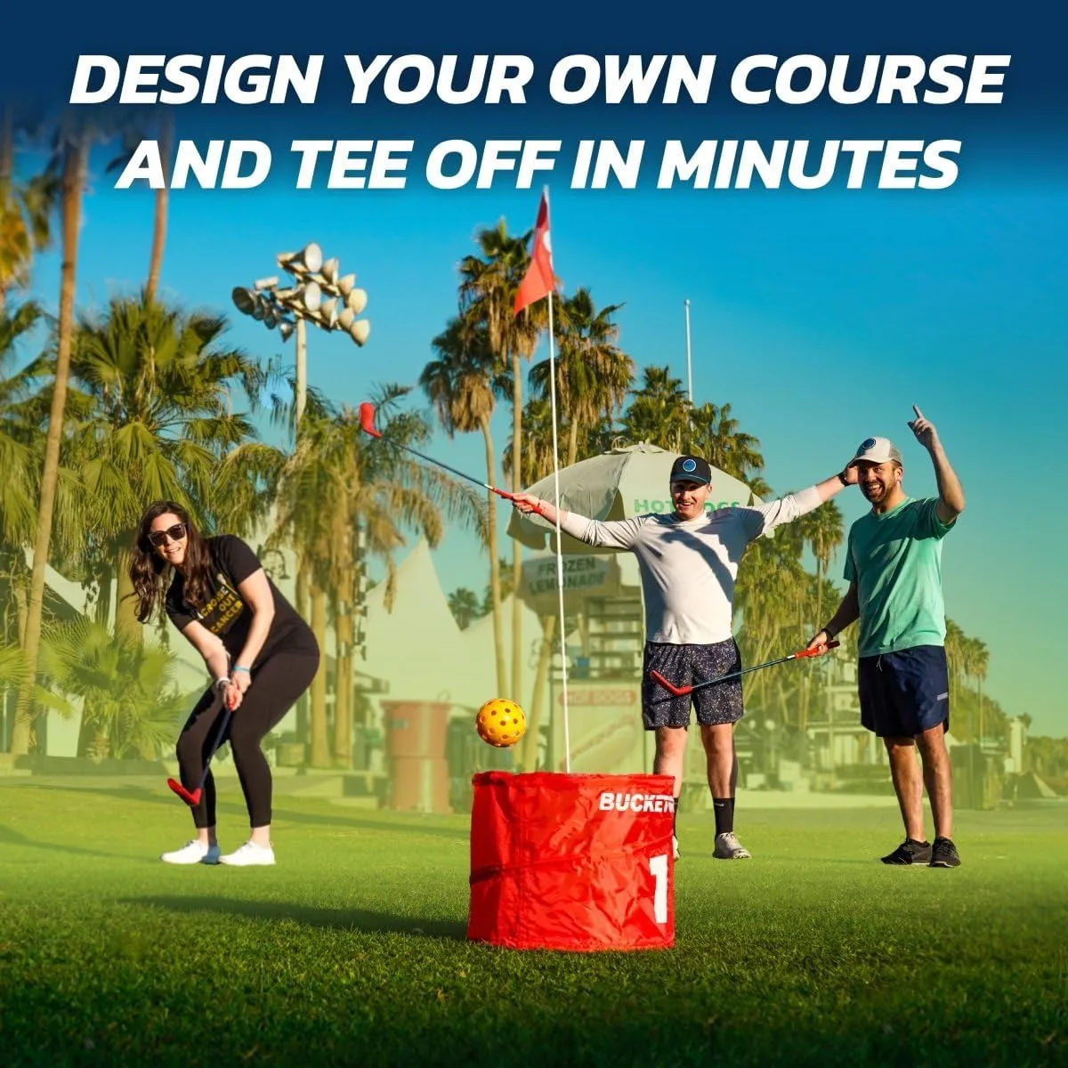bucketgolf Original Game 3 Hole Travel Set with Clubs - #1 New Backyard Golf Game for The Yard and All Ages Adults and Kids. Beach, Park, School. (1 Right   1 Left Club)