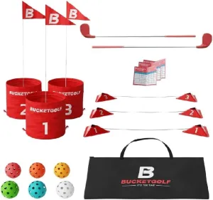 bucketgolf Original Game 3 Hole Travel Set with Clubs - #1 New Backyard Golf Game for The Yard and All Ages Adults and Kids. Beach, Park, School. (1 Right   1 Left Club)