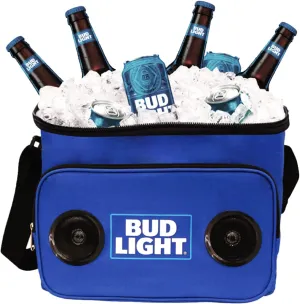 Bud Light Insulated Leakproof Soft Cooler Bag - Bluetooth Version 5.0, Sound, Portable Beverage, Cooling, Adjustable Strap, 24-Can Capacity, Outdoor Gatherings and Tailgates
