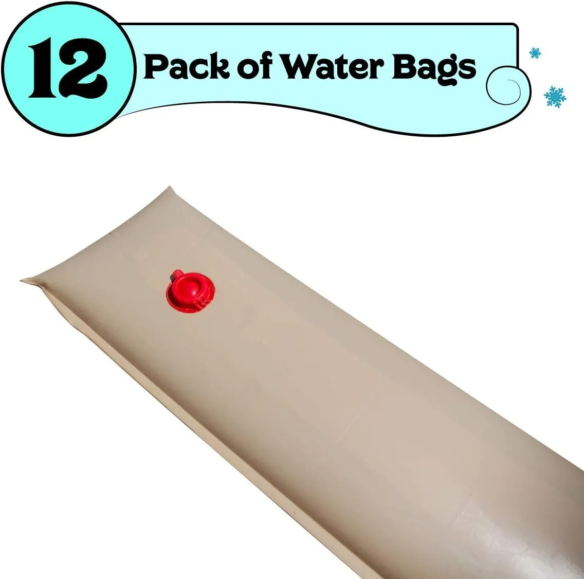 Buffalo Blizzard Tan 4-Foot Long Single Chamber Water Bags | 12 Pack | 16-Gauge Heavy-Duty Vinyl Material | Secures Rectangular Winter Cover to Swimming Pools
