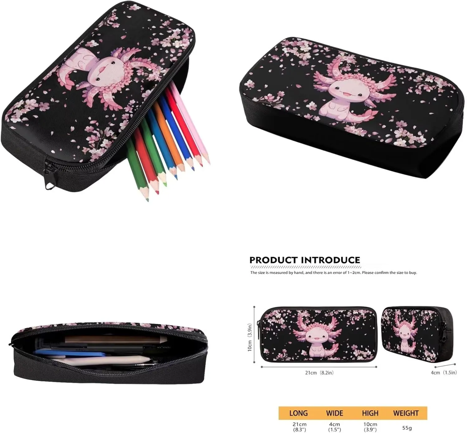Bulopur Girls Axolotl Backpack with Lunch Box and Pencil Case Set Cherry Blossom Bookbag for Kindergarten Girls Travel Backpack Elementary School Students Book Bag with Laptop Compartment