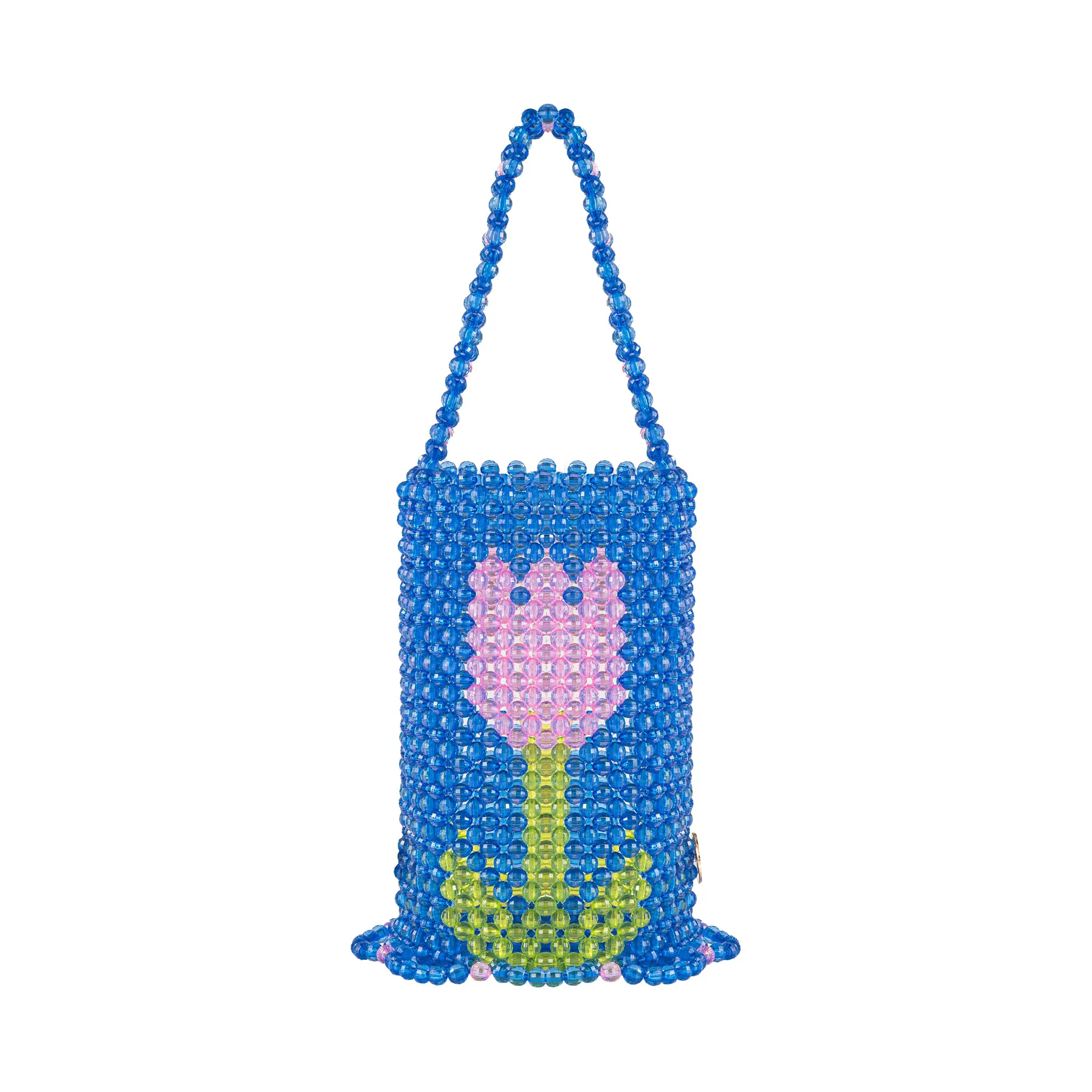 BUNDLE-Blue Bloom Tulip Bucket Bead Bag & Blossom Flat Open Flower Bead Necklace